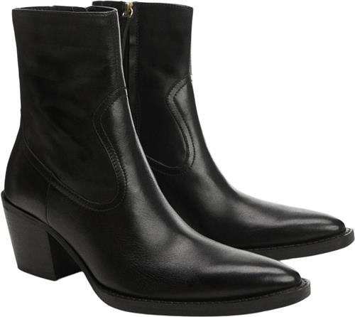 MANGO Leather Pointed Ankle Boots Kvinde Black Ankelstøvler Str 35 - Læder hos Magasin