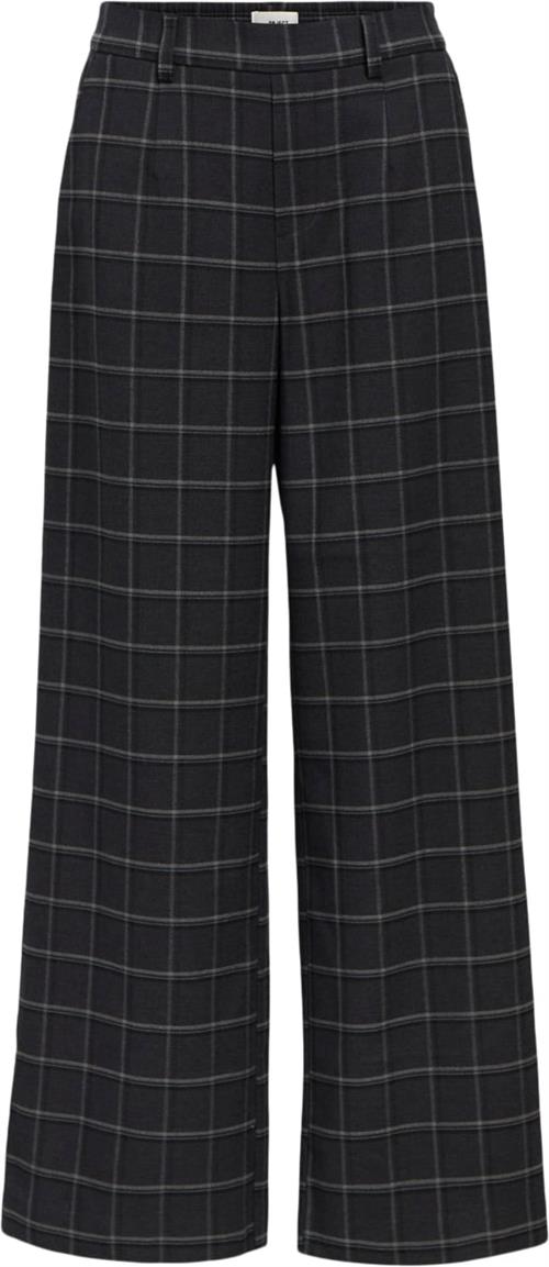 Object Objlisa Wide Pant AOP Noos Kvinde Dark Grey Melange/white Col Bukser Str 38 - hos Magasin