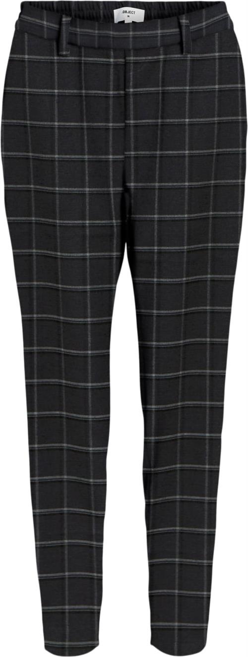 Se Object Objlisa Slim Pant AOP Noos Kvinde Dark Grey Melange/white Col Bukser Str 42 - hos Magasin ved Magasin