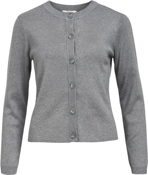 Se Object Objester SLI L/S Knit Cardigan Noos Kvinde Medium Grey Melange Sweaters Str L - hos Magasin ved Magasin