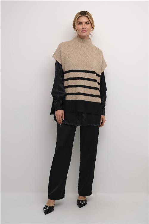 Cream Crstari Knit Slipover Kvinde Beige Black Stripe Overgangsjakker Str L/XL - hos Magasin