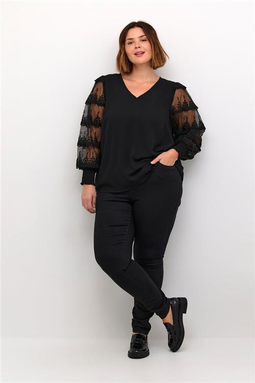 Se Kaffe Curve Kcellis Blouse Kvinde Black Deep Langærmede Bluser Str 46 - hos Magasin ved Magasin