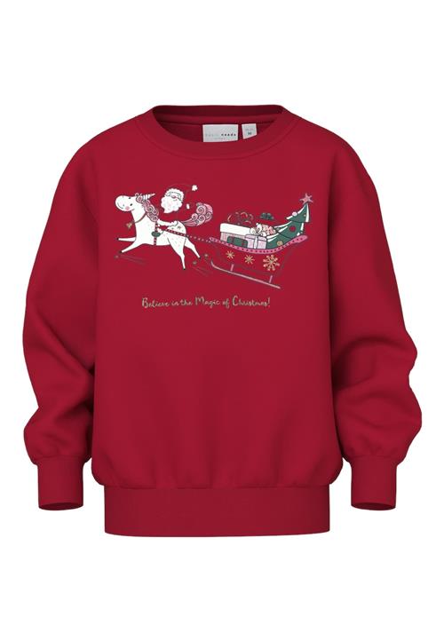 Se NAME IT Sweatshirt 'NMFVISMAS'  guld / gran / mørkerød / hvid ved About You