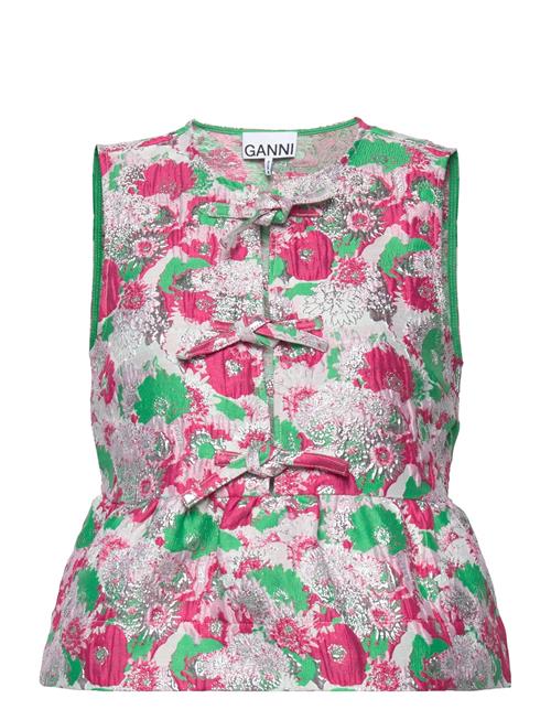 Ganni 3D Jacquard Sleeveless Ribbon Blouse Ganni Pink