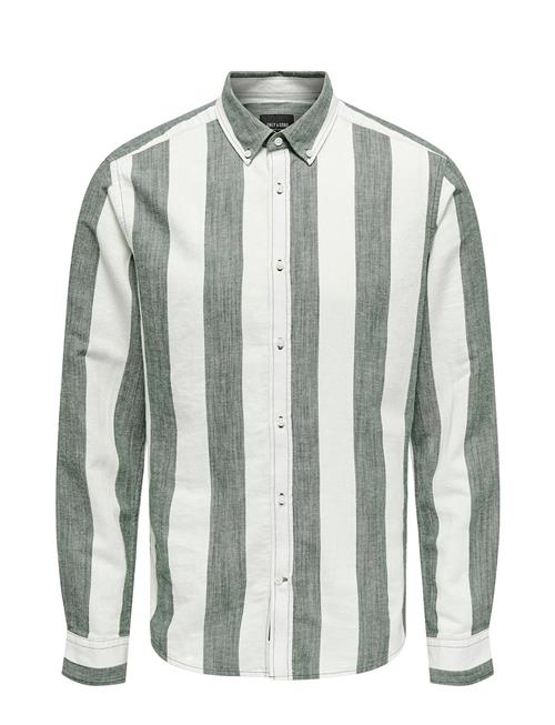 ONLY & SONS Onsarlo Slim Ls Stripe Hrb Linen Shirt ONLY & SONS White