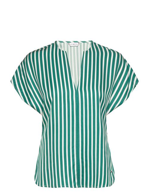 Se Tommy Hilfiger Fluid Stripe Vn Ss Blouse Tommy Hilfiger Green ved Booztlet