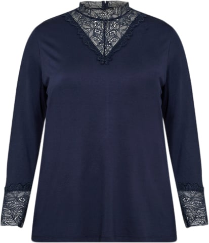 Wasabiconcept Curvy Wastella 8 Bluse Navy blå Kvinde 6799 Blue Iris Langærmede Bluser Str 46/46 - Elastan hos Magasin