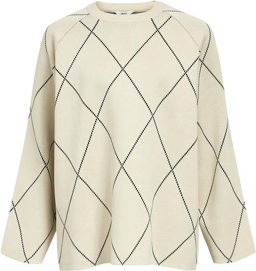 Object Objester LS Knit TOP AOP Noos Kvinde Sandshell/black Big Check Col Toppe Str XS - hos Magasin