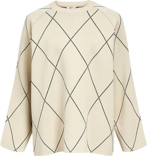 Se Object Objester LS Knit TOP AOP Noos Kvinde Sandshell/black Big Check Col Toppe Str XL - hos Magasin ved Magasin