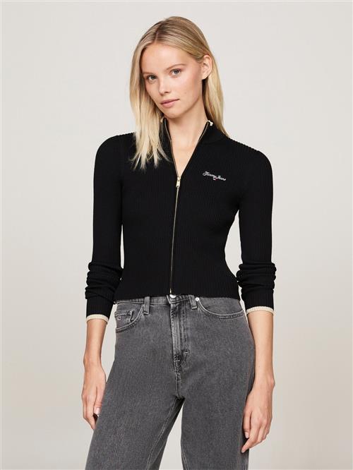 Tommy Hilfiger TJW Metallic TIP ZIP Cardigan Kvinde Black Langærmede Bluser Str L - hos Magasin