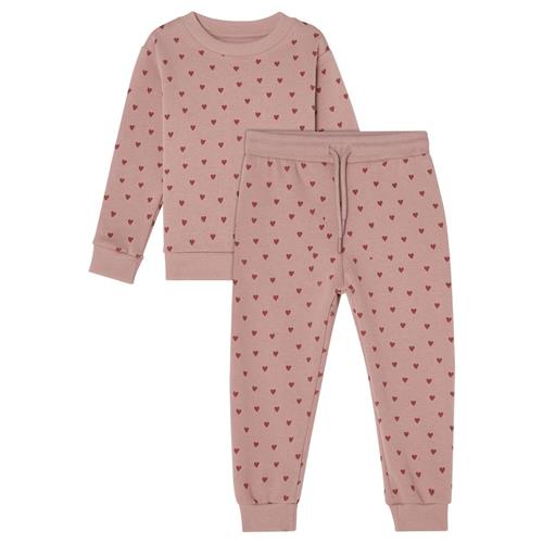 Buddy & Hope Martin Sweat Set i Pink Mauve Hearts | Lyserød | 74/80 cm