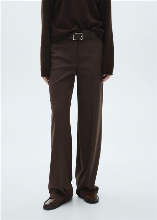 MANGO Straight Checked Trousers Kvinde Light Beige Bukser Med Lige Ben Str 42 - hos Magasin