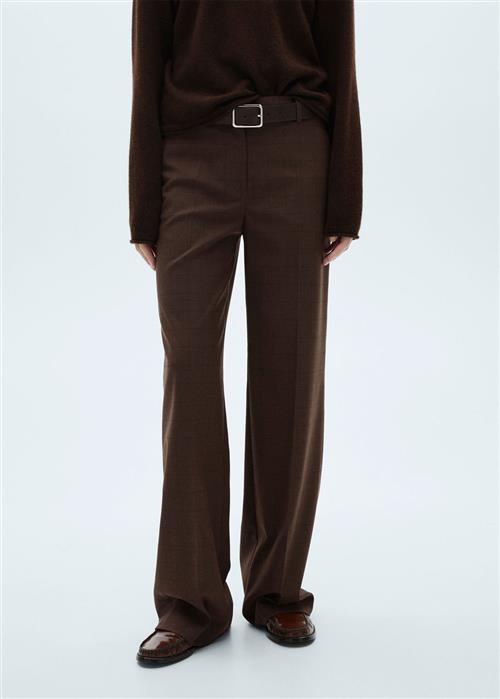 MANGO Straight Checked Trousers Kvinde Light Beige Bukser Med Lige Ben Str 36 - hos Magasin