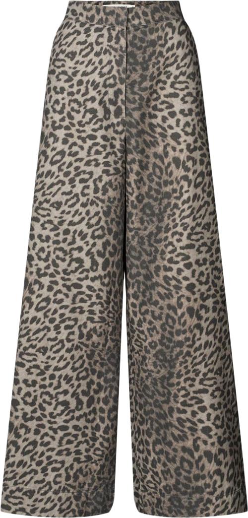 Rabens Saloner Leopard Print Wide leg Pants Inja Kvinde Snow Leopard Bukser Str L - hos Magasin