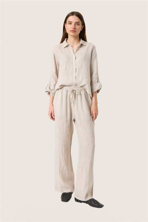 Soaked in Luxury Slauran Pants 100 Linen Kvinde White Pepper Bukser Med Lige Ben Relaxed Fit Str M/L - hos Magasin