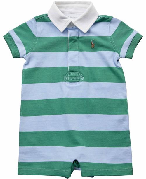 Polo Ralph Lauren Striped Cotton Rugby Shortall Str 12 mdr / 74 cm - Raft Green/ofc Blu Multi Buksedragter Bomuld hos Magasin