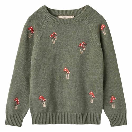 Fliink Benna Mushroom Pattern Strikket Sweater i Beetle Green | Grønn | 2 years