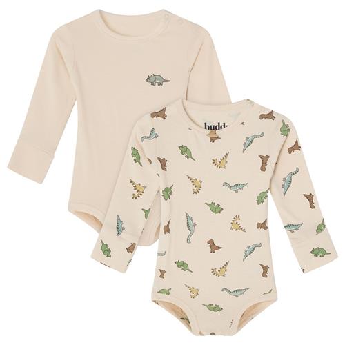 Buddy & Hope Petter Off White / Dinosaur Print 2-pak Baby Body | Hvid | 74/80 cm