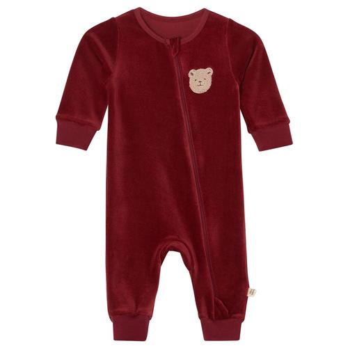 Buddy & Hope Lasse Velour Playsuit med Bear Patch i Merry Red | Rød | 62/68 cm