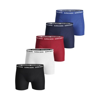 Björn Borg 5P Essential Shorts Solids Rød/Blå bomuld Medium Herre