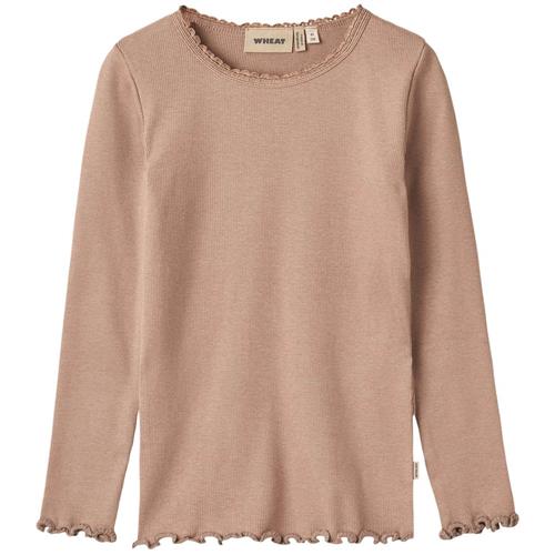 Wheat Reese Ribbet Langærmet T-shirt Nougat Rose | Lyserød | 98 cm