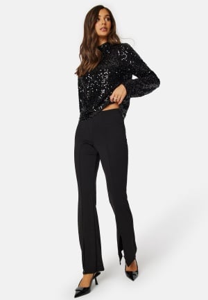 Se BUBBLEROOM Nikki slit trousers Black XS ved Bubbleroom