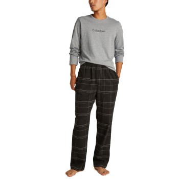 Se Calvin Klein Flannel Sleep Long Sleeve Pant Set Grå/Sort bomuld Medium Herre ved Timarco