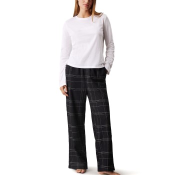 Se Calvin Klein Flannel Sleep LS Tee And Pant Set Hvid/Sort polyamid X-Large Dame ved Timarco