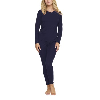 Damella Bamboo Plain Long Pyjamas Set Marineblå Bambus Small Dame