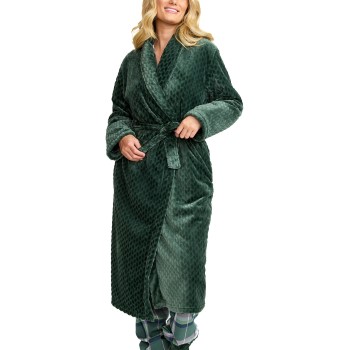 Damella Jaquard Fleece Dressing Gown Grøn polyester Large Dame