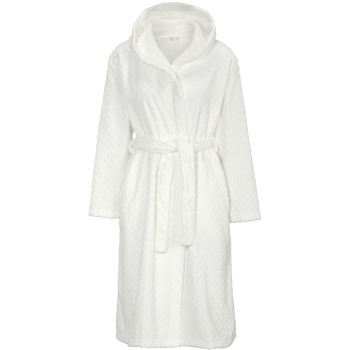 Damella Jaquard Fleece Hoodie Robe Hvid polyester X-Large Dame