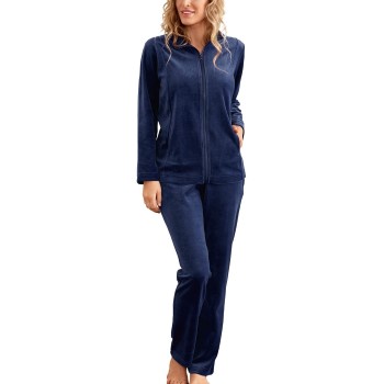 Damella Velour Plain Suit Marineblå Small Dame