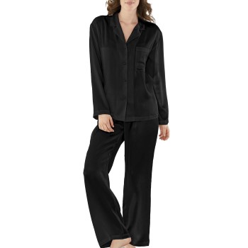 Damella Woven Silk Plain Pyjamas Set Sort silke Large Dame