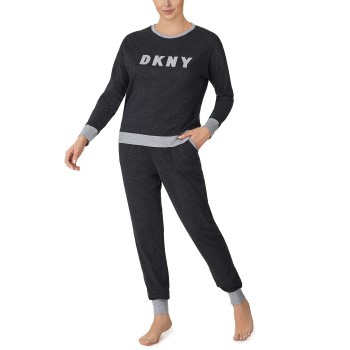 Se DKNY New Signature Long Sleeve Top and Jogger PJ Mørkgrå  Large Dame ved Timarco