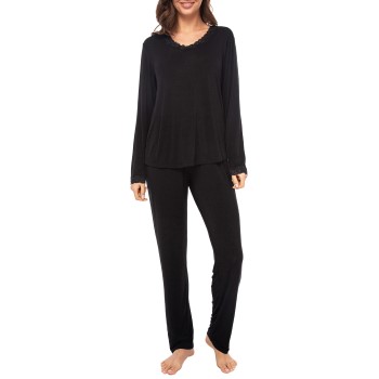 Lady Avenue Bamboo Pyjamas With Lace Long Sleeve Sort Bambus Small Dame