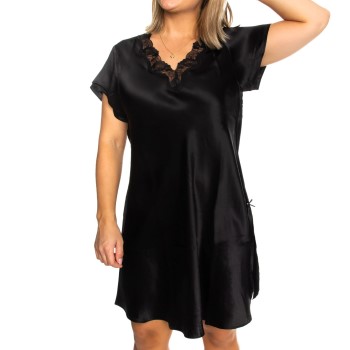 Se Lady Avenue Pure Silk Nightgown With Lace Sort silke X-Small Dame ved Timarco