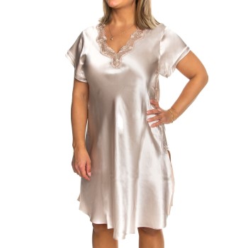 Se Lady Avenue Pure Silk Nightgown With Lace Champagne silke X-Small Dame ved Timarco