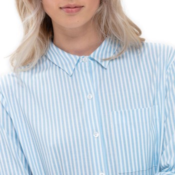 Mey Elva Nightshirt With Collar Hvid/Blå bomuld 40 Dame