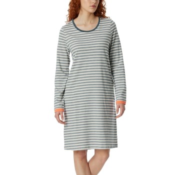 Schiesser Casual Essentials Long Sleeve Sleepshirt Lyseblå Stribe bomuld 40 Dame