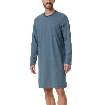 Schiesser Comfort Essential Longsleeve Sleepshirt Blå Mønster bomuld 48 Herre