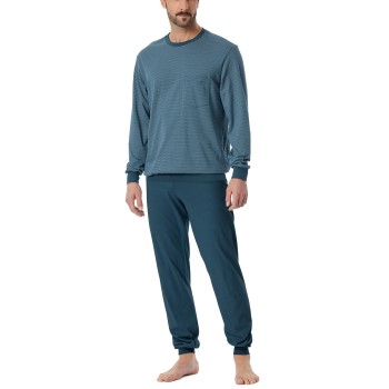 Schiesser Comfort Essentials Pyjama With Cuff Blå/Blå bomuld 50 Herre