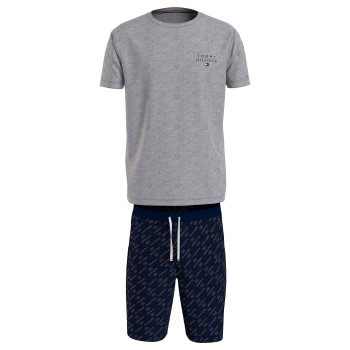 Se Tommy Hilfiger SS Woven Drawstring PJ Set Marineblå/Grå bomuld X-Large Herre ved Timarco