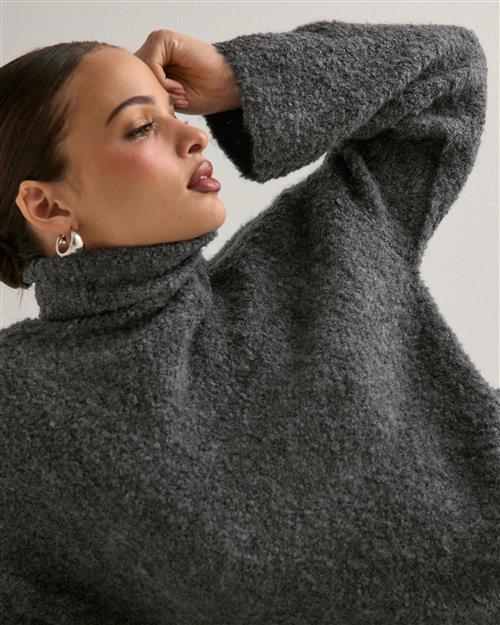 Pieces - Grå - Pcnatherine Ls High Neck Knit Bc