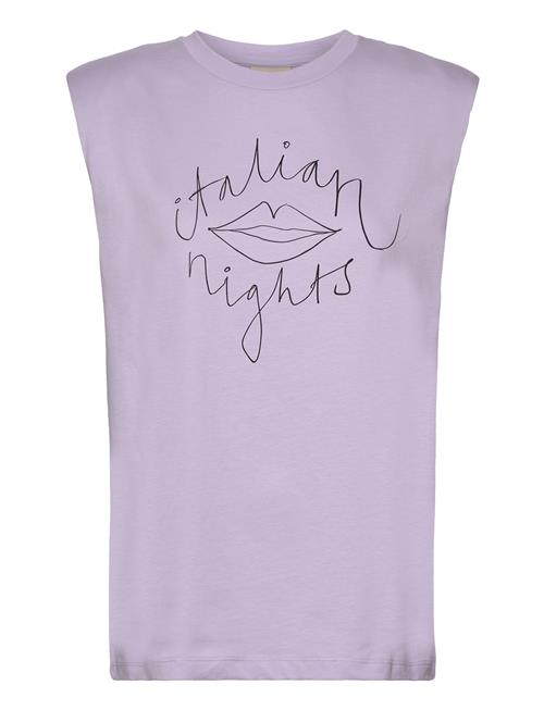 Se Stella Nova Cotton T-Shirt With Shoulderpads Stella Nova Purple ved Booztlet