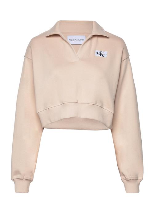 Se Calvin Klein Jeans Label Polo Collar Sweatshirt Calvin Klein Jeans Beige ved Booztlet