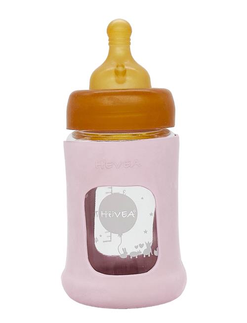 Se HEVEA Wide Neck Baby Glass Bottle With Sleeve 150Ml/5Oz Single-Pack HEVEA Pink ved Booztlet