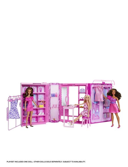 Dream Closet Toy Playset With Fashion Doll, Clothes, & Accessories, 3-Ft-Wide With 25+ Pieces Barbie Patterned