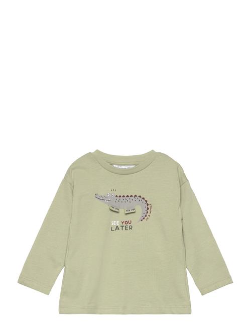 Se Mango Long-Sleeved T-Shirt With Embossed Print Mango Green ved Booztlet