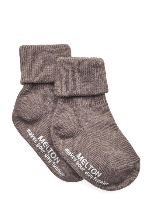 Melton Cotton Socks - Anti-Slip Melton Brown