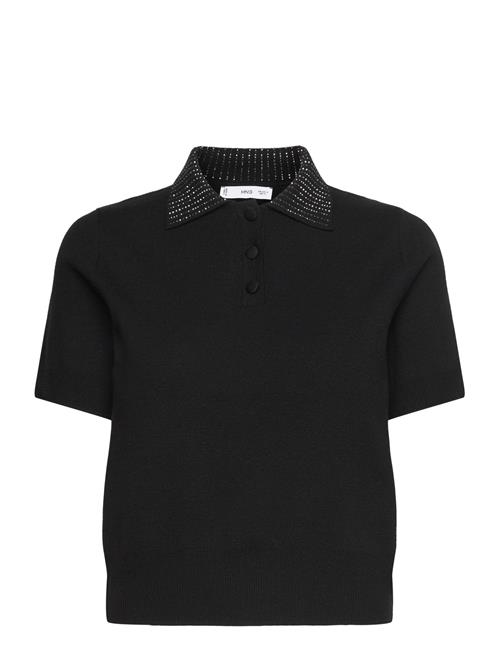 Mango Knitted Polo Shirt With Rhinest Collar Mango Black